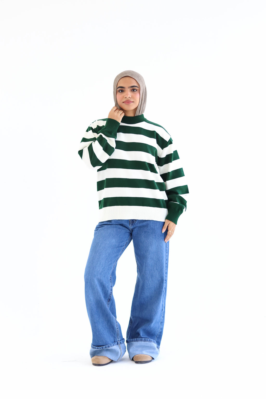 Sofi Striped pullover in Olive