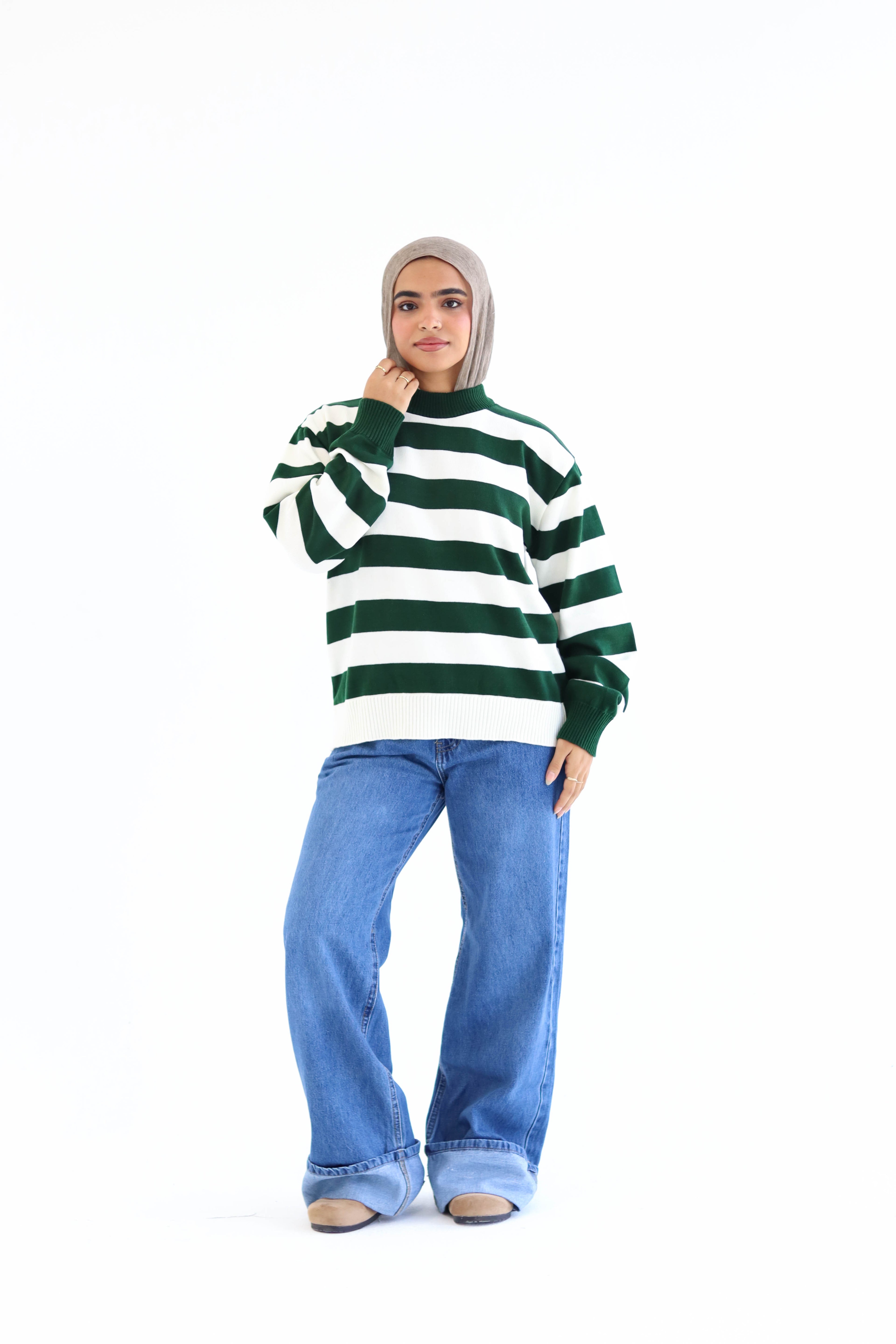 Sofi Striped pullover in Olive