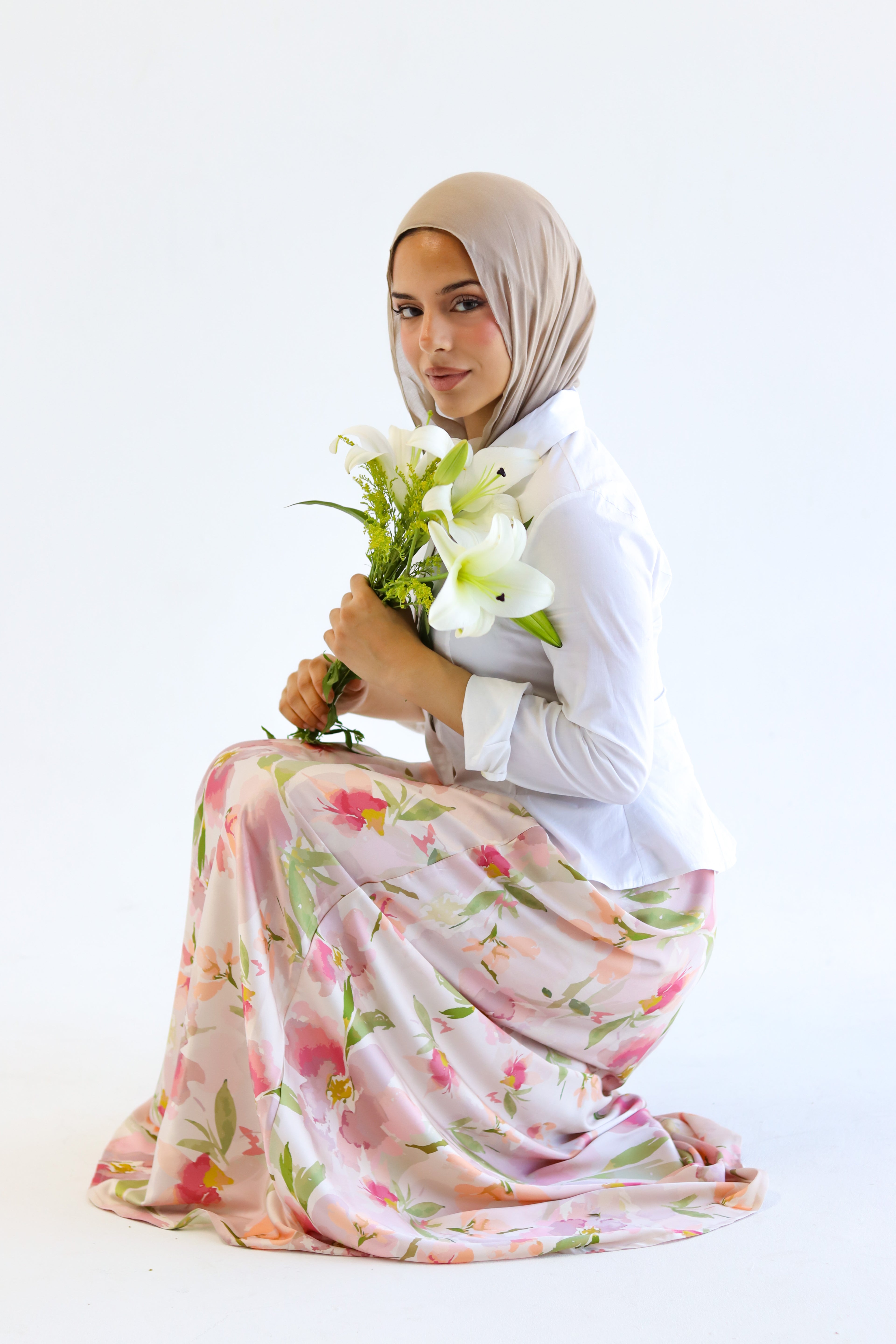Petal Whisper satin skirt