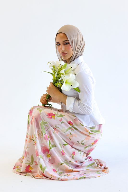 Petal Whisper satin skirt