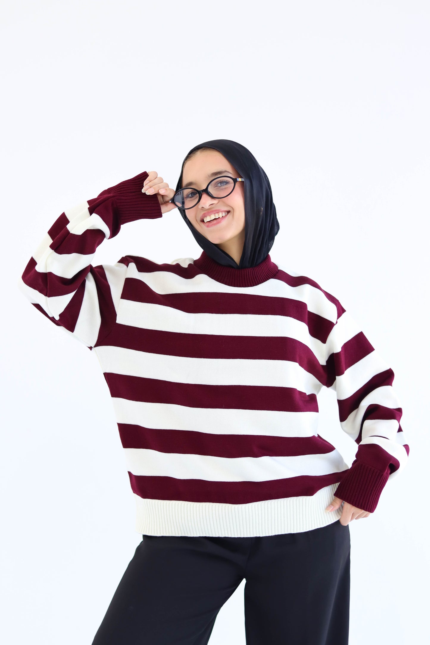 Sofi  striped pullover in burgundy