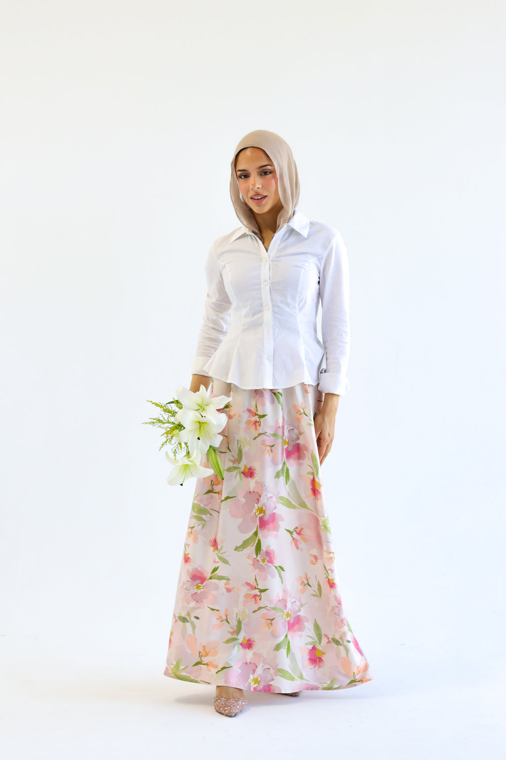 Petal Whisper satin skirt