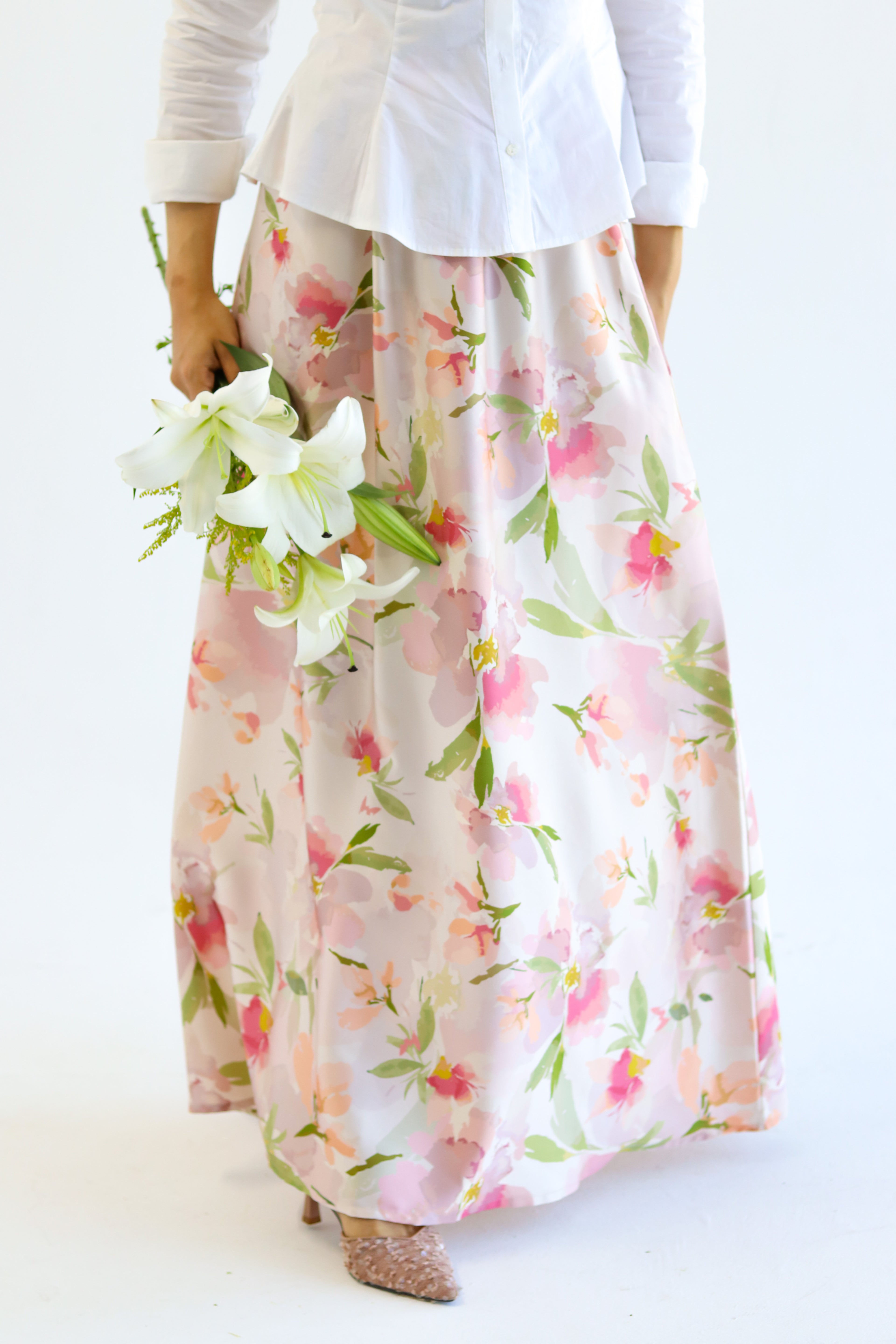 Petal Whisper satin skirt