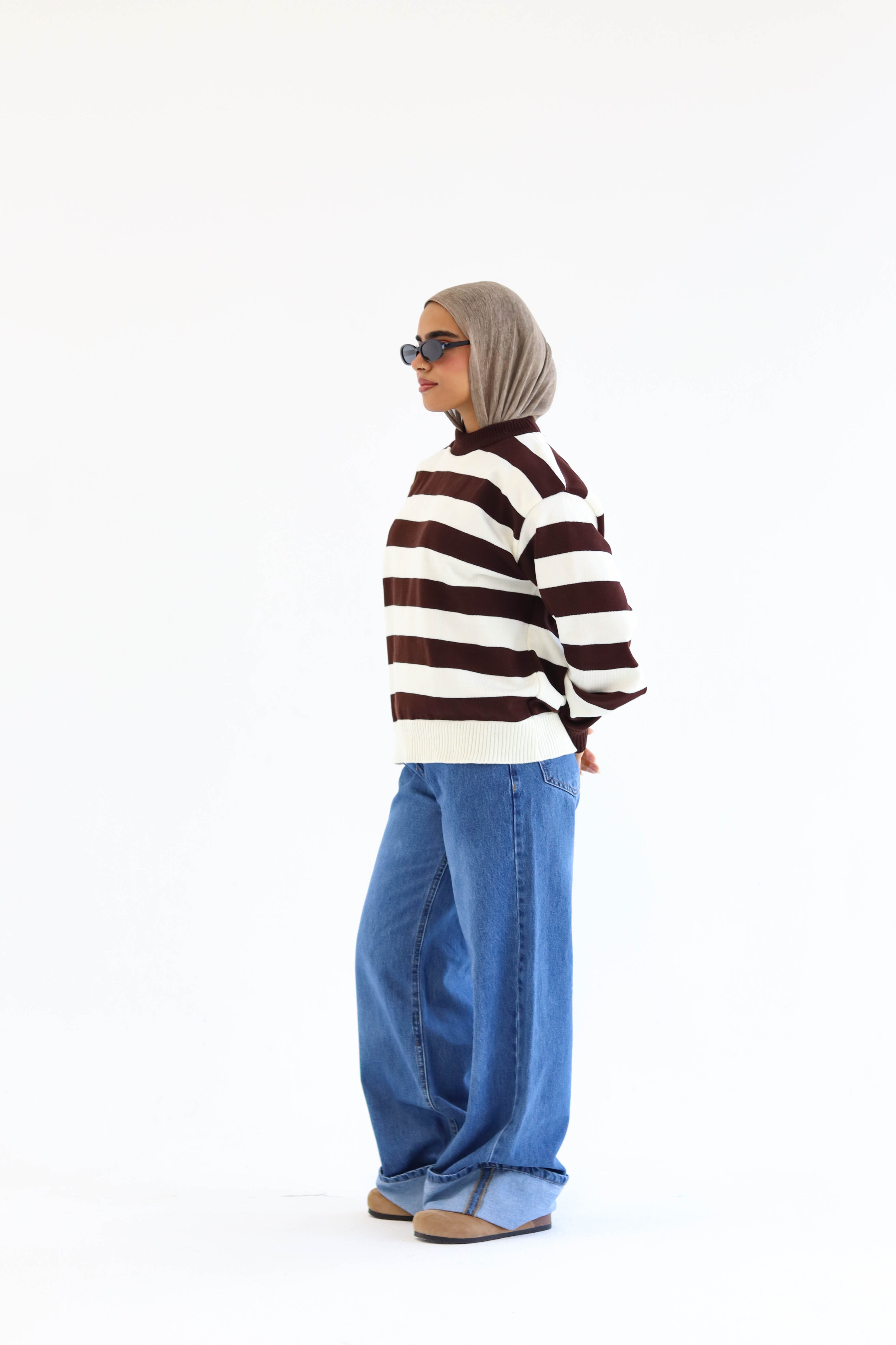 Sofi striped pullover in chocolate