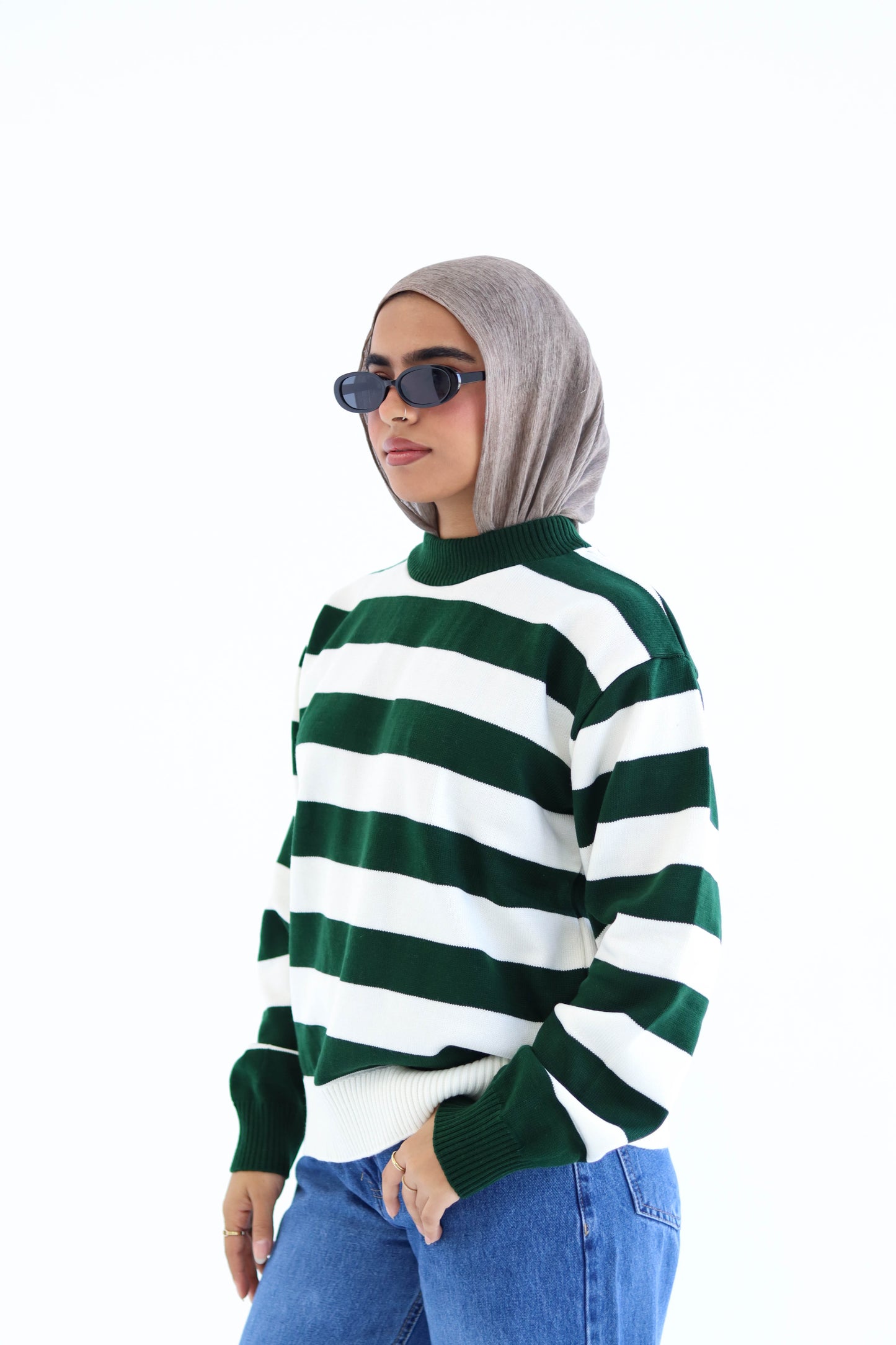 Sofi Striped pullover in Olive