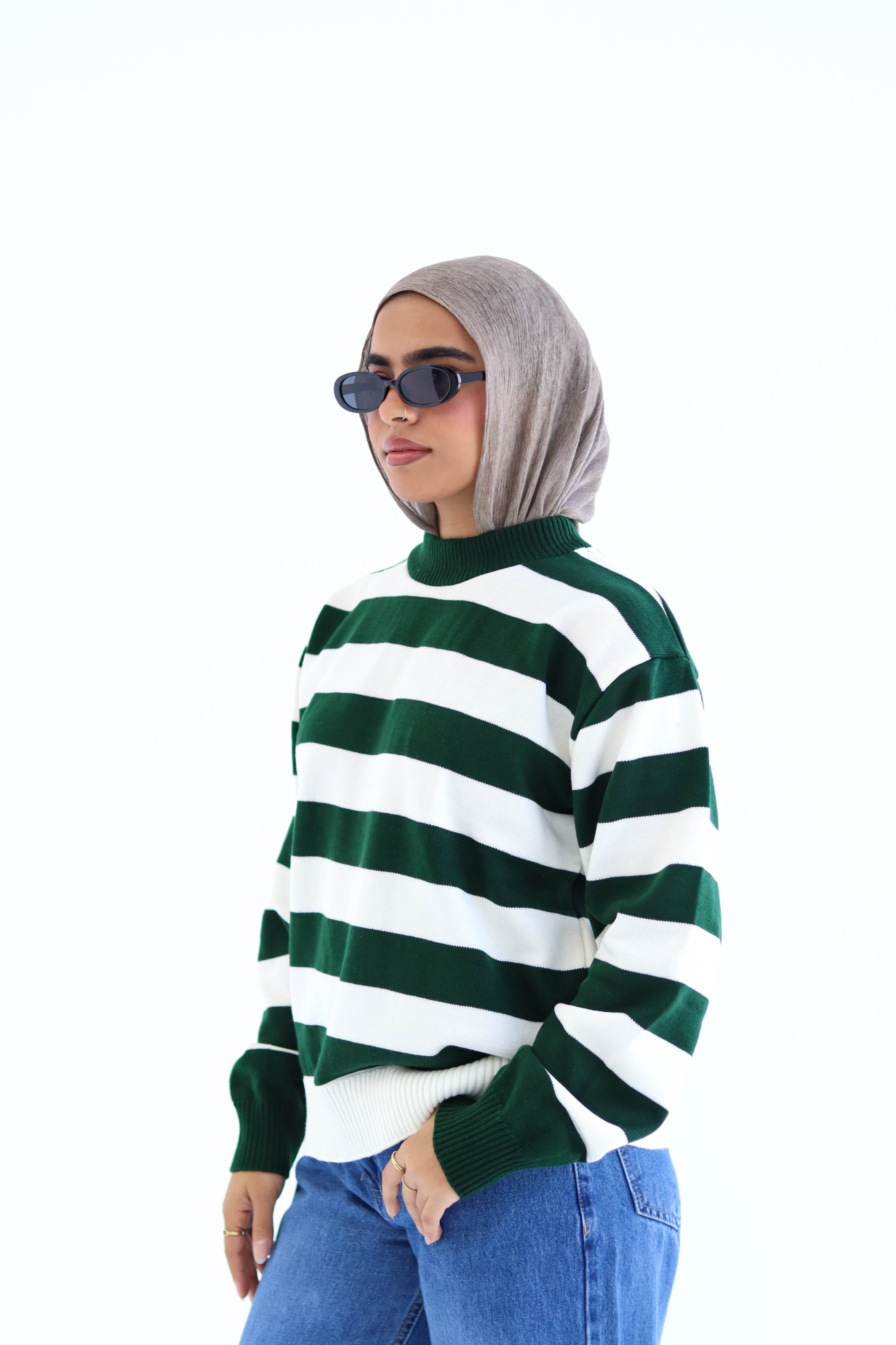 Sofi Striped pullover in Olive