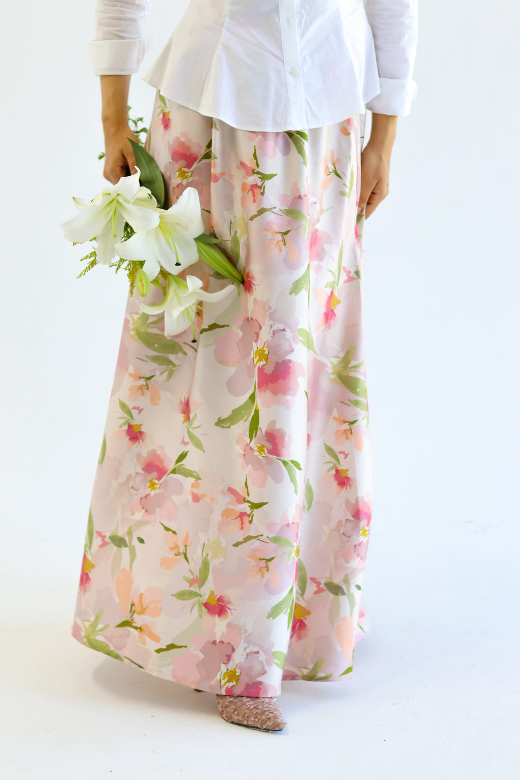 Petal Whisper satin skirt