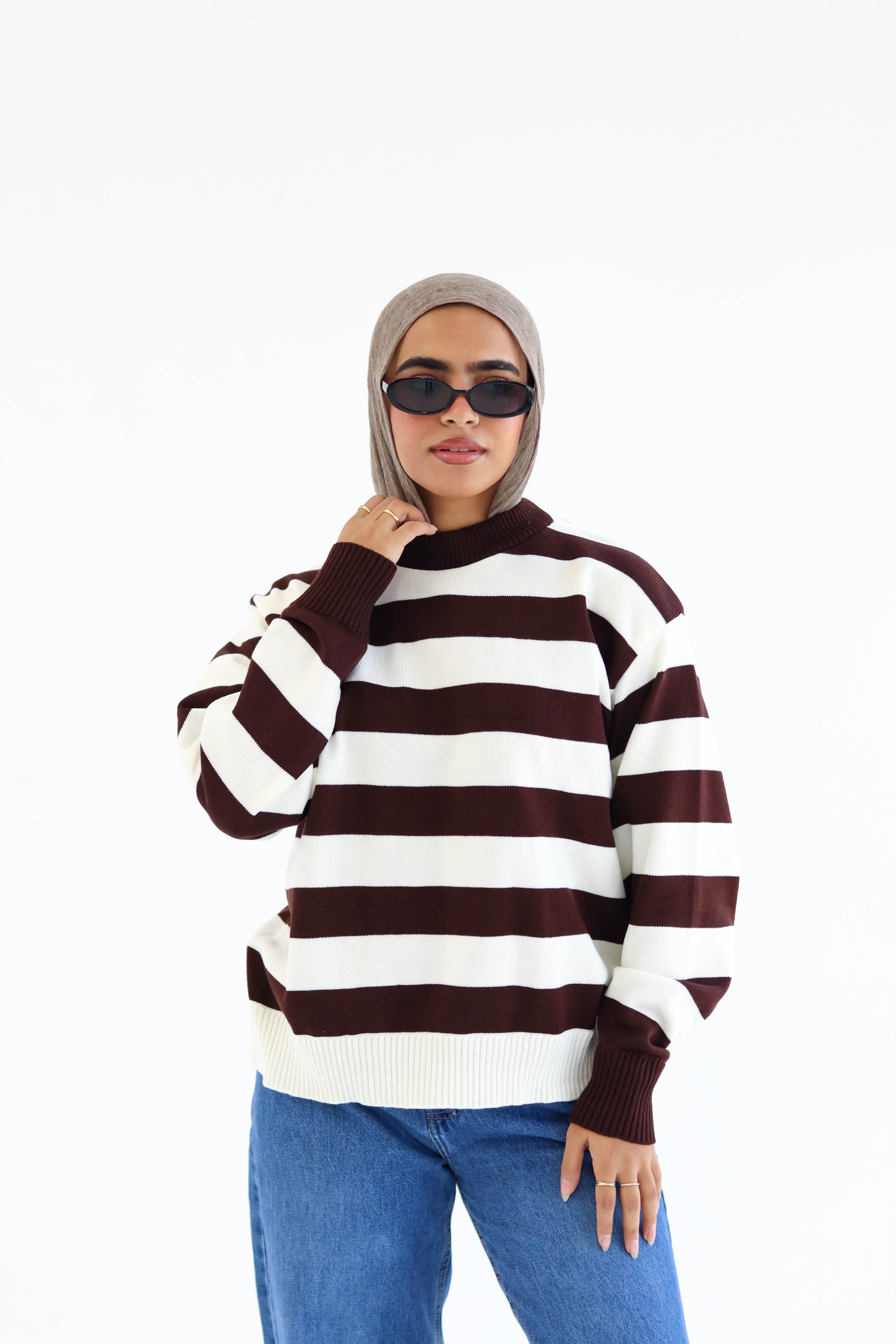 Sofi striped pullover in chocolate