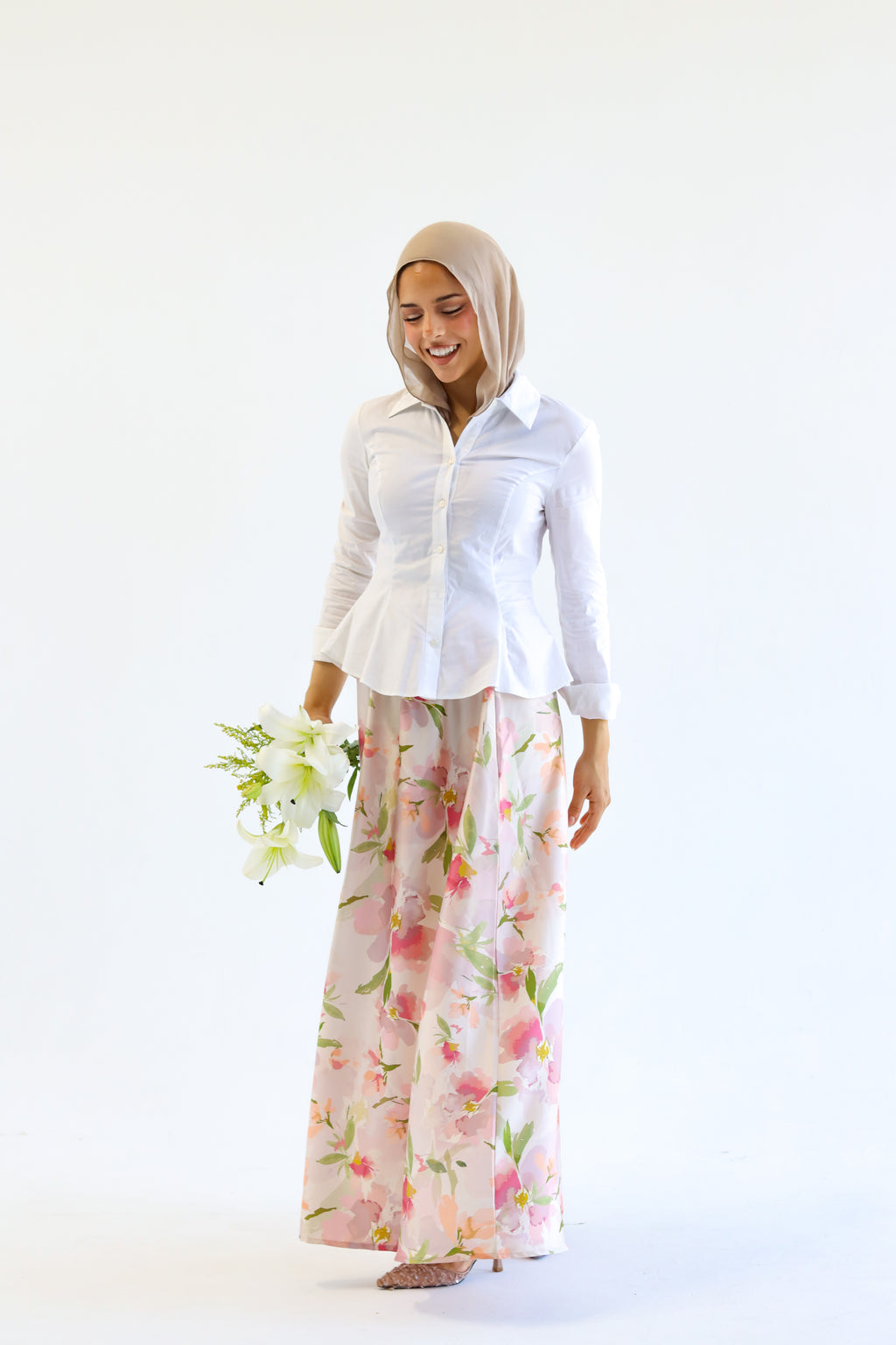 Petal Whisper satin skirt