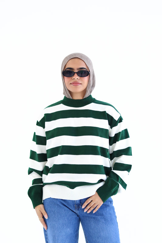 Sofi Striped pullover in Olive