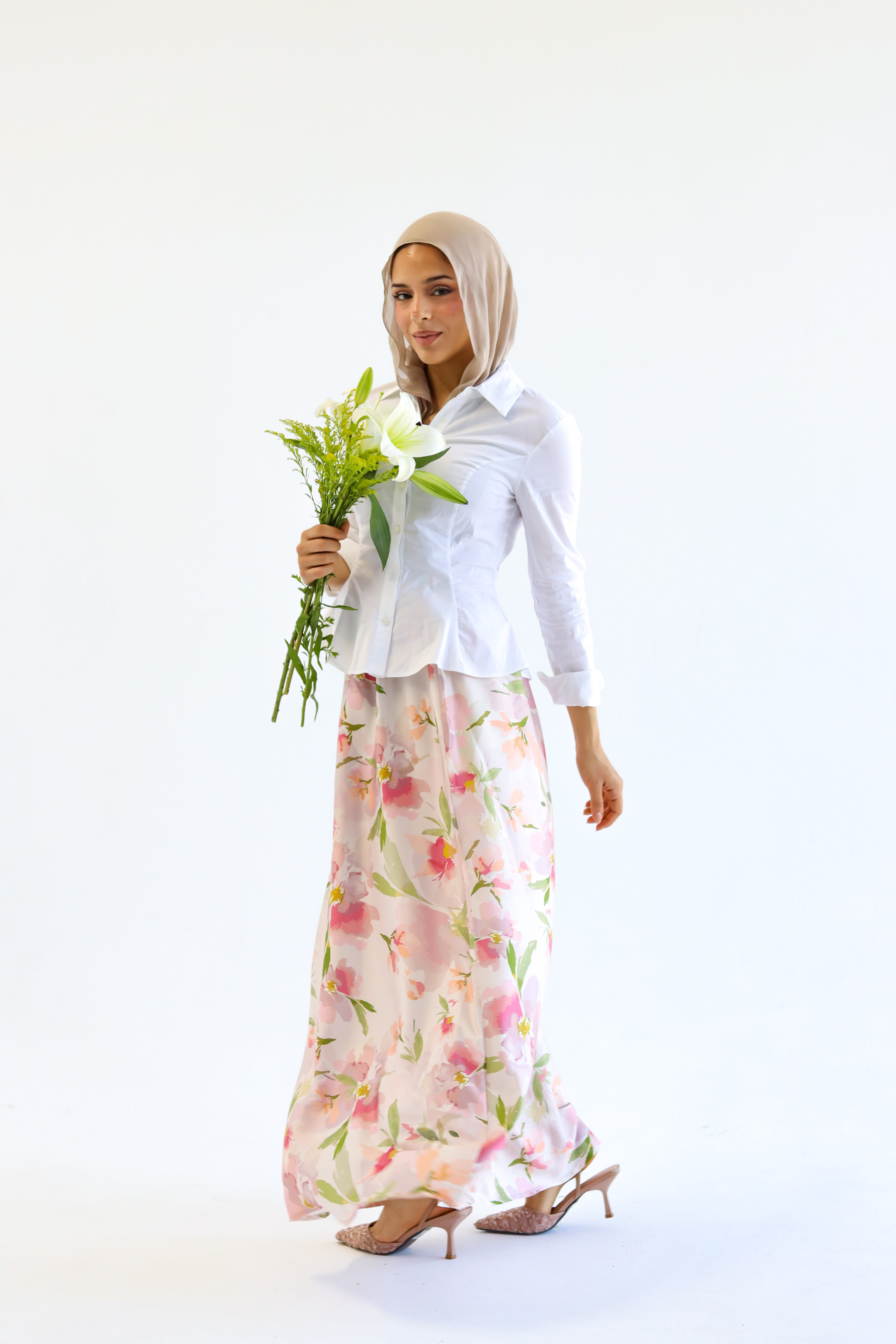 Petal Whisper satin skirt