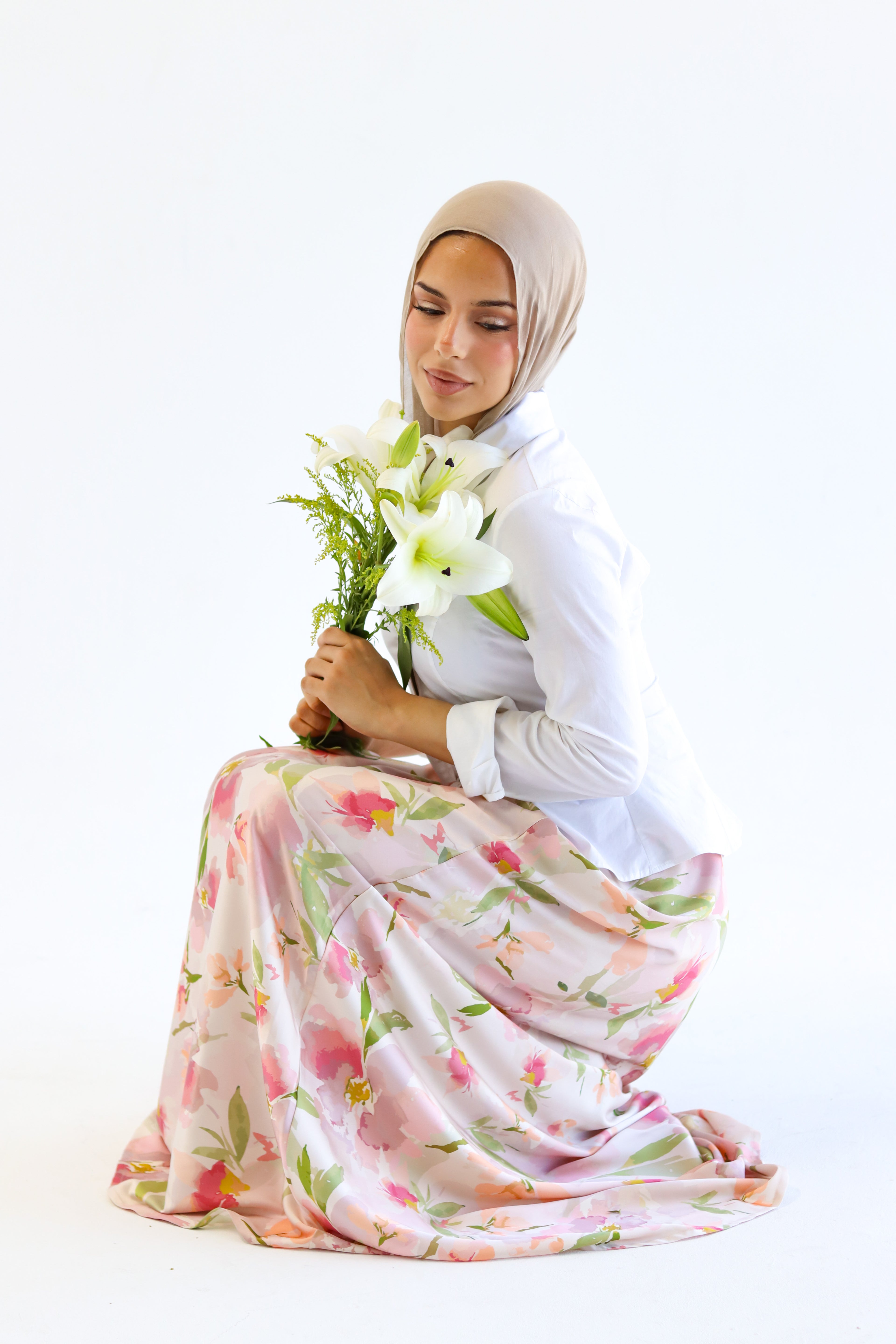 Petal Whisper satin skirt