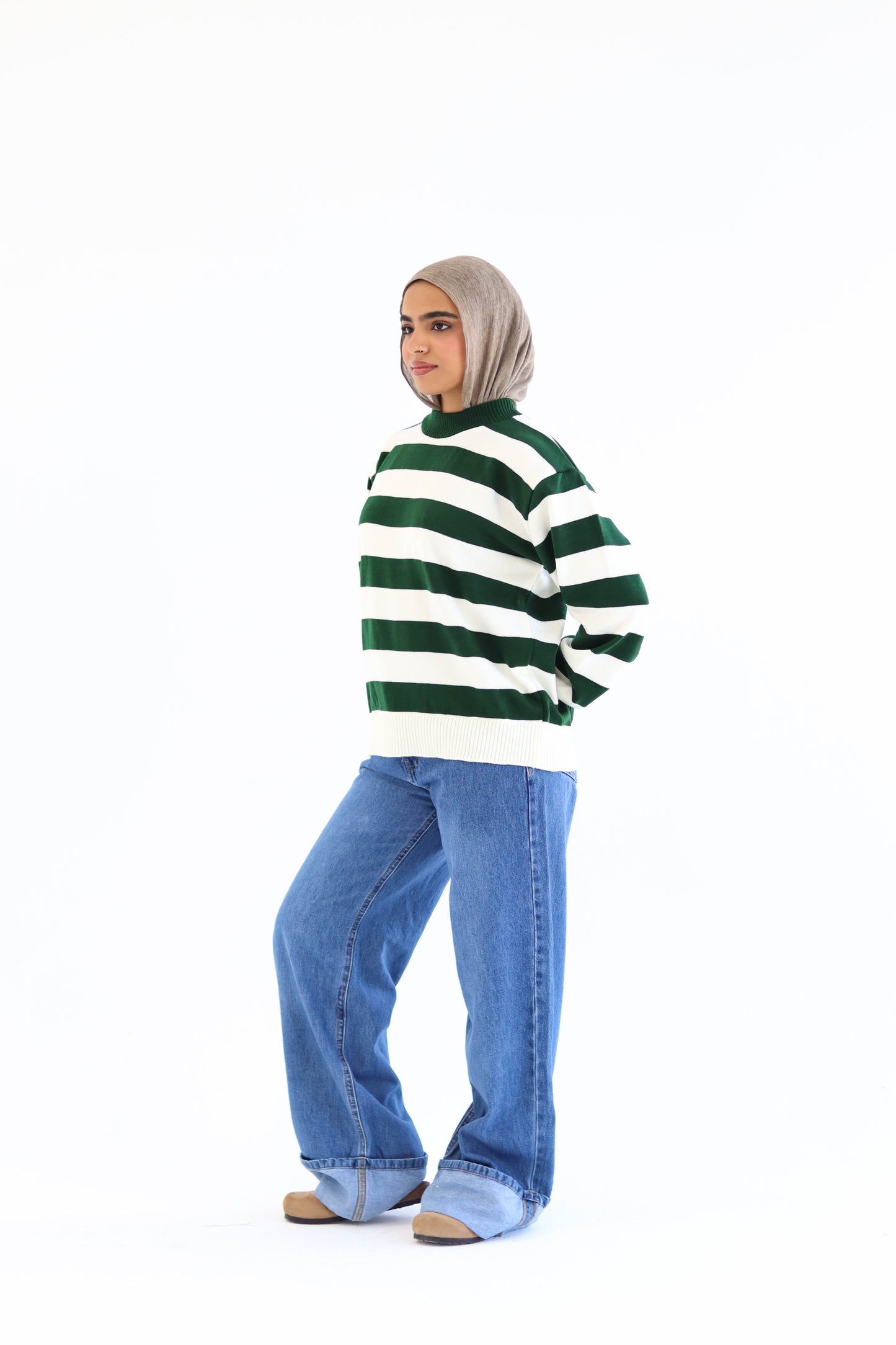 Sofi Striped pullover in Olive