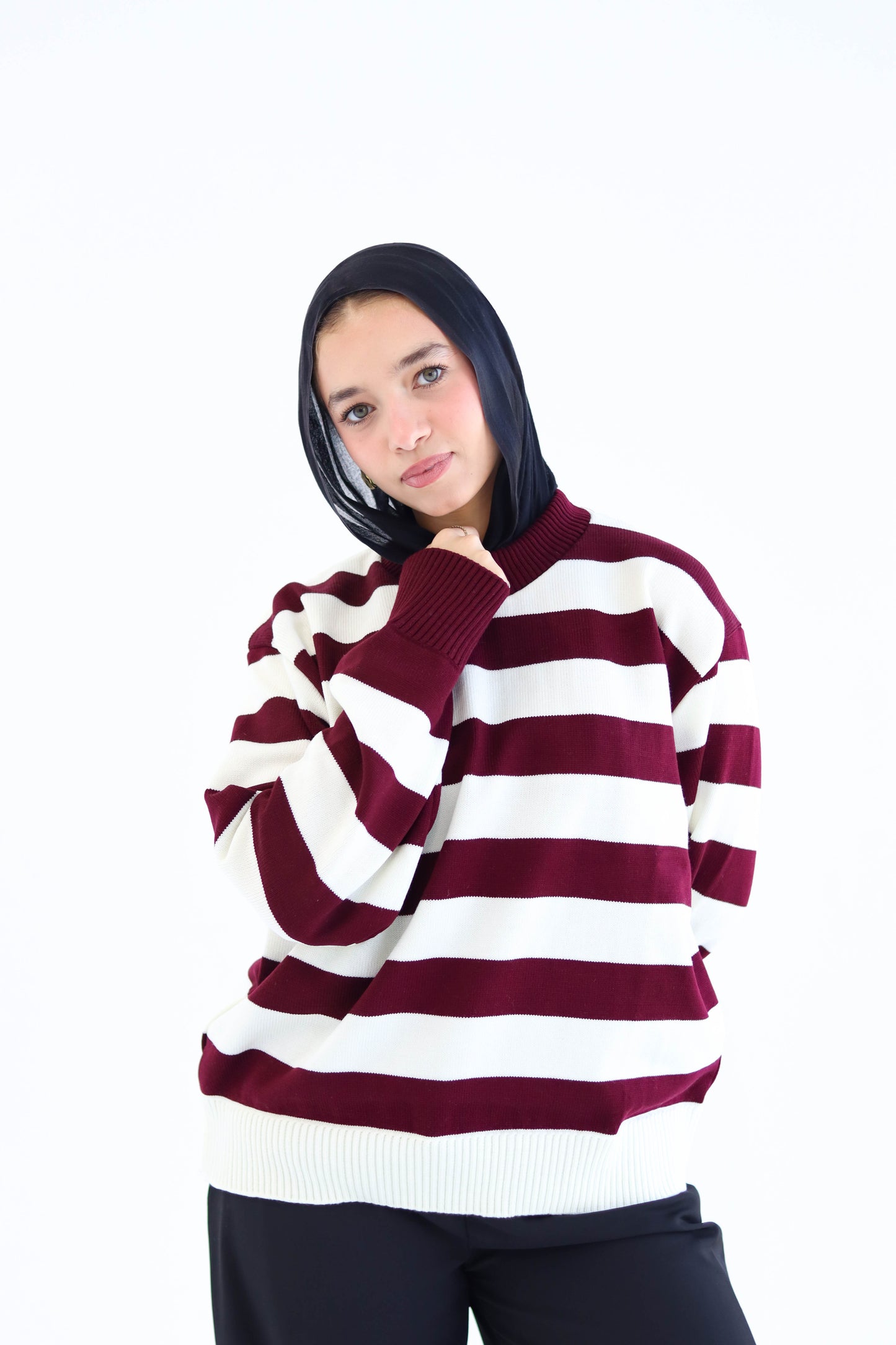 Sofi  striped pullover in burgundy