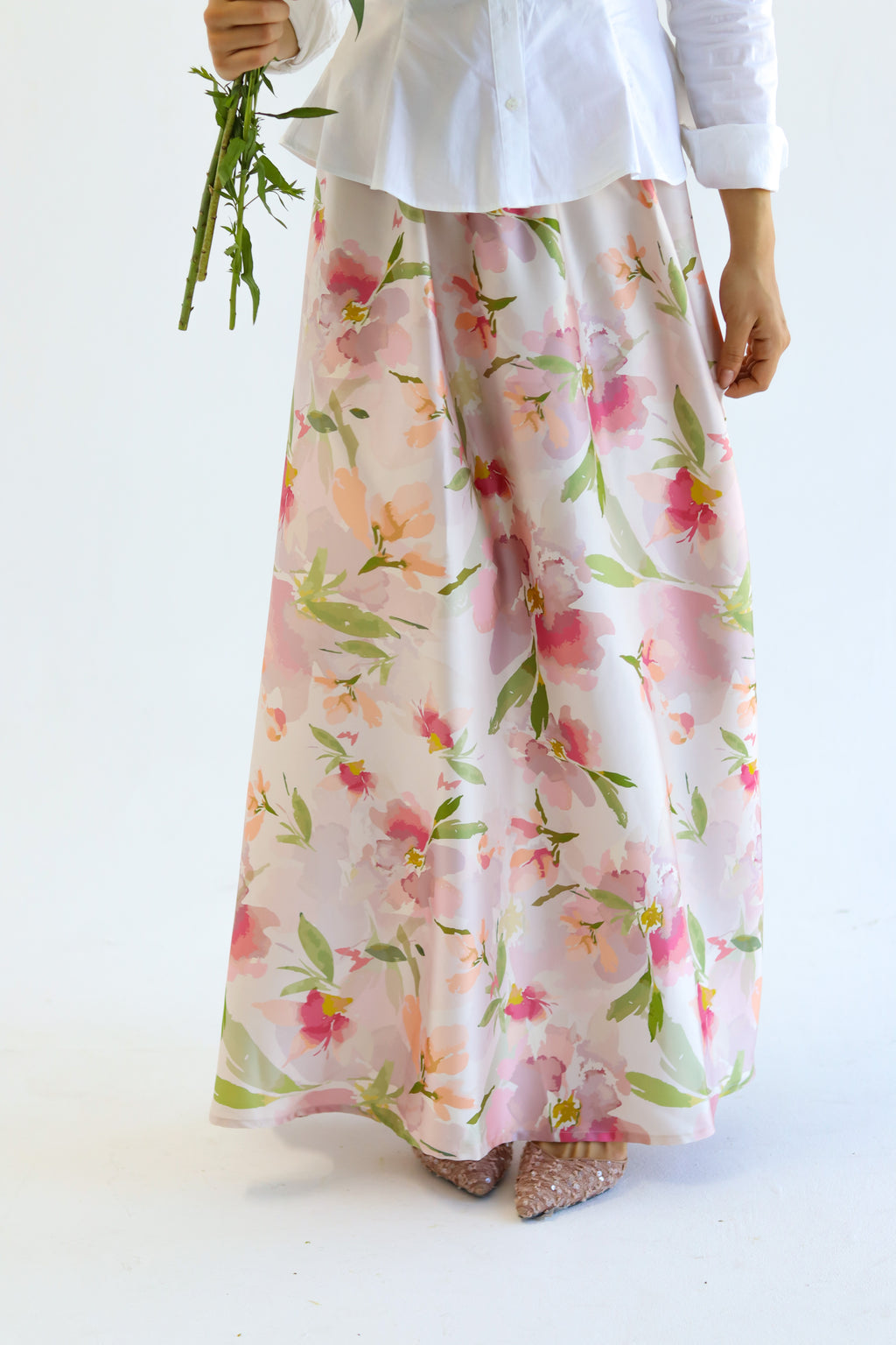 Petal Whisper satin skirt