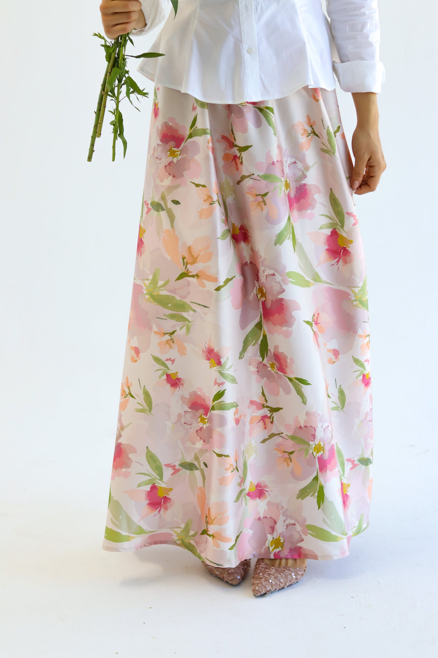 Petal Whisper satin skirt
