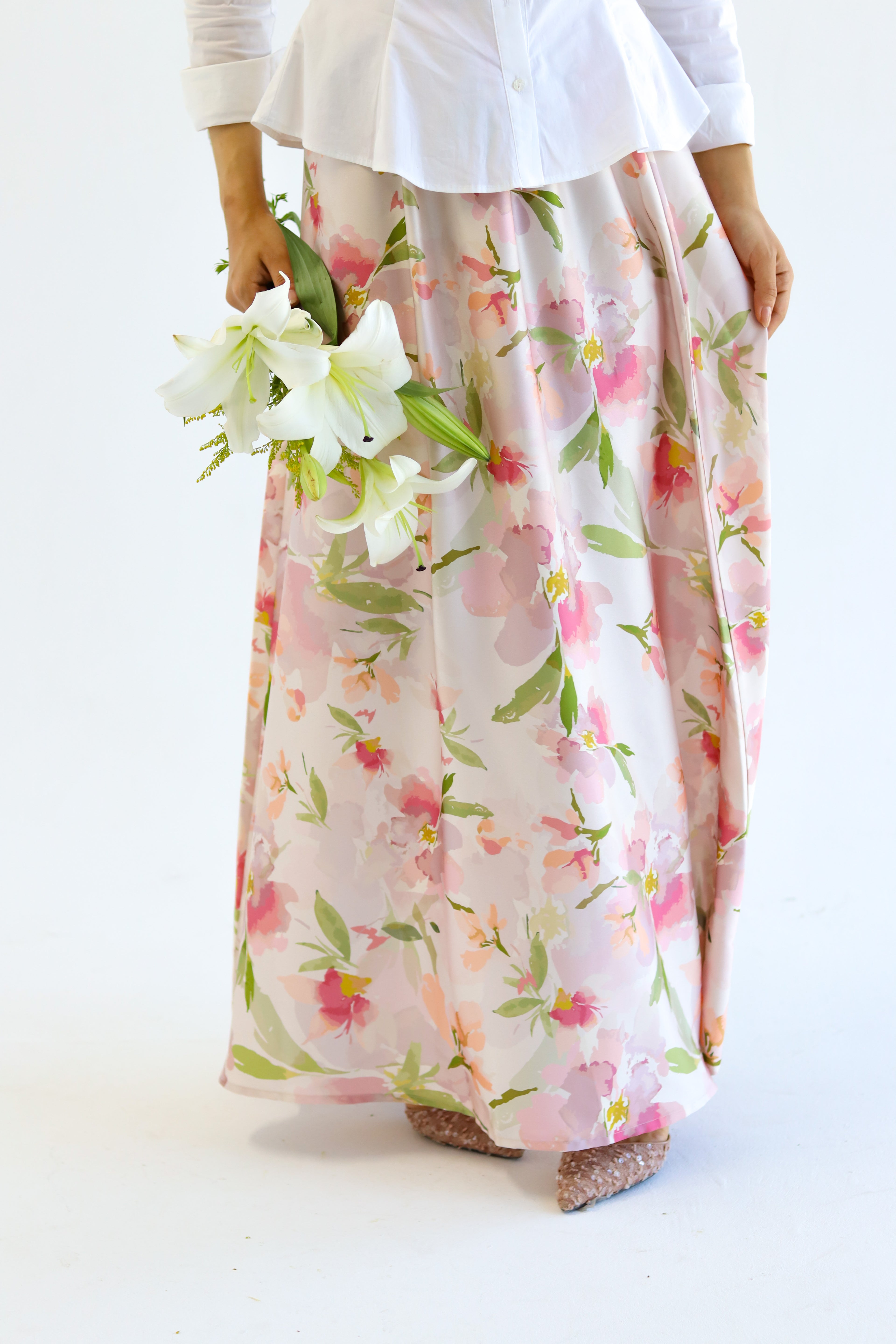 Petal Whisper satin skirt