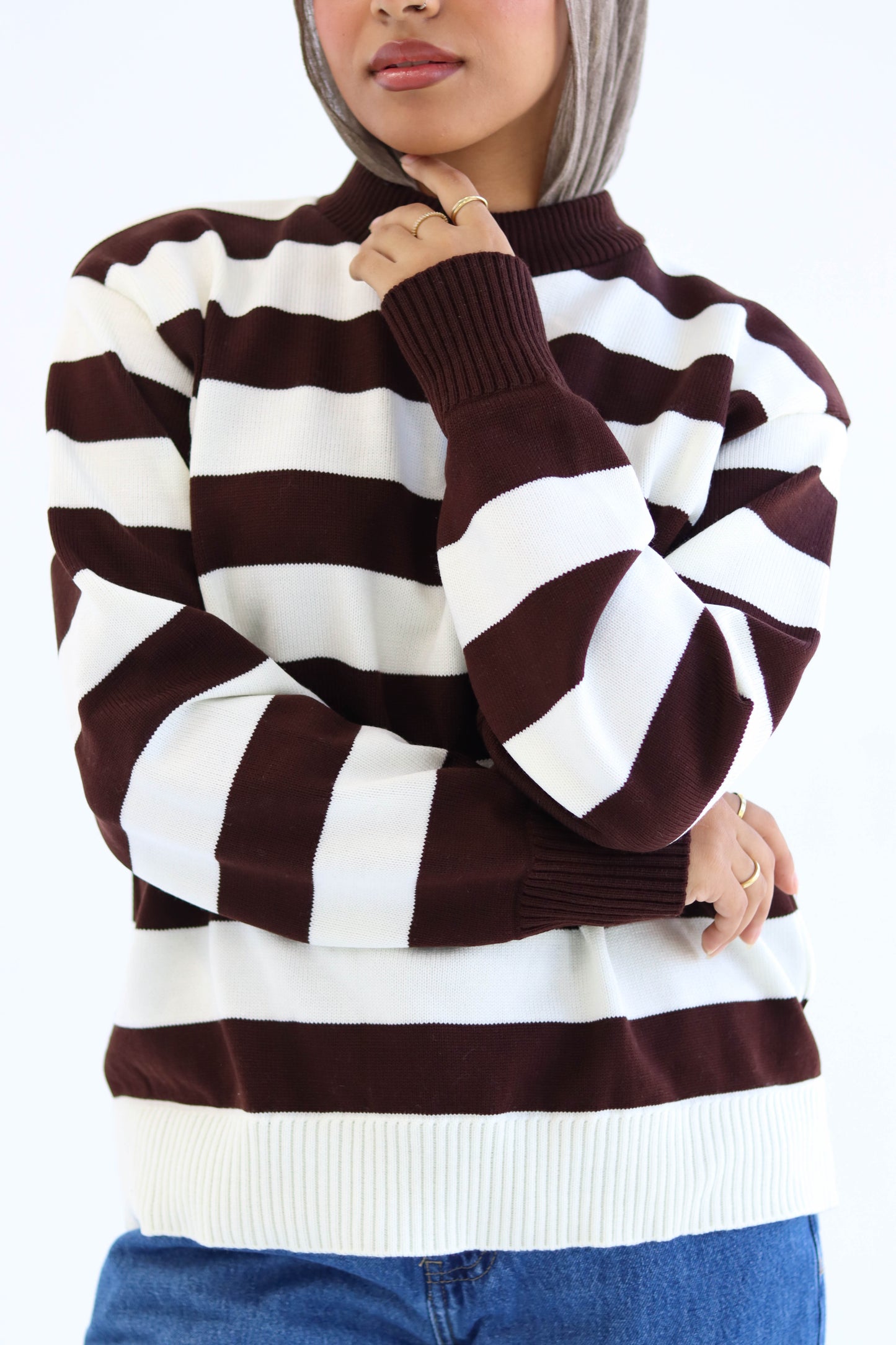Sofi striped pullover in chocolate