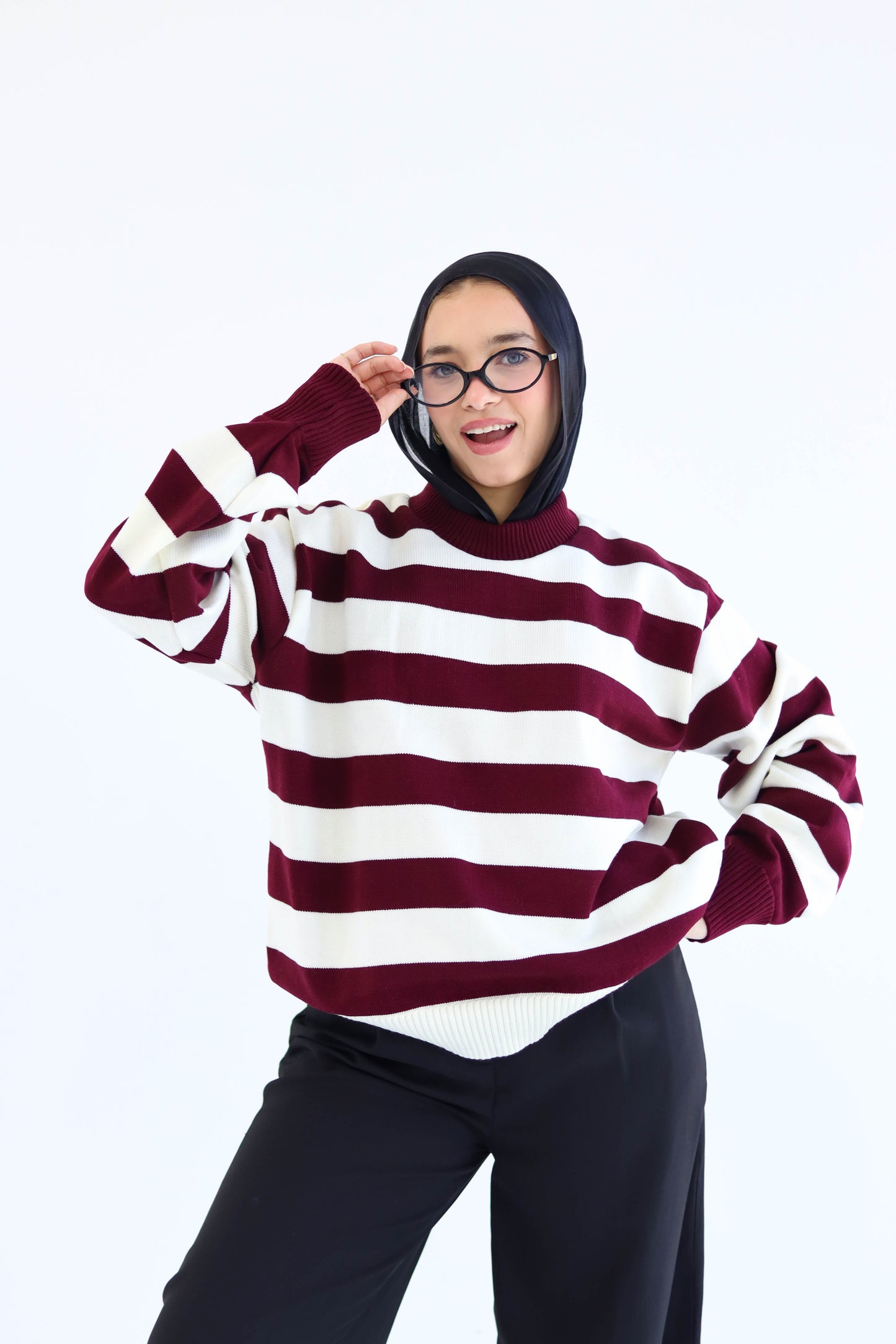 Sofi  striped pullover in burgundy