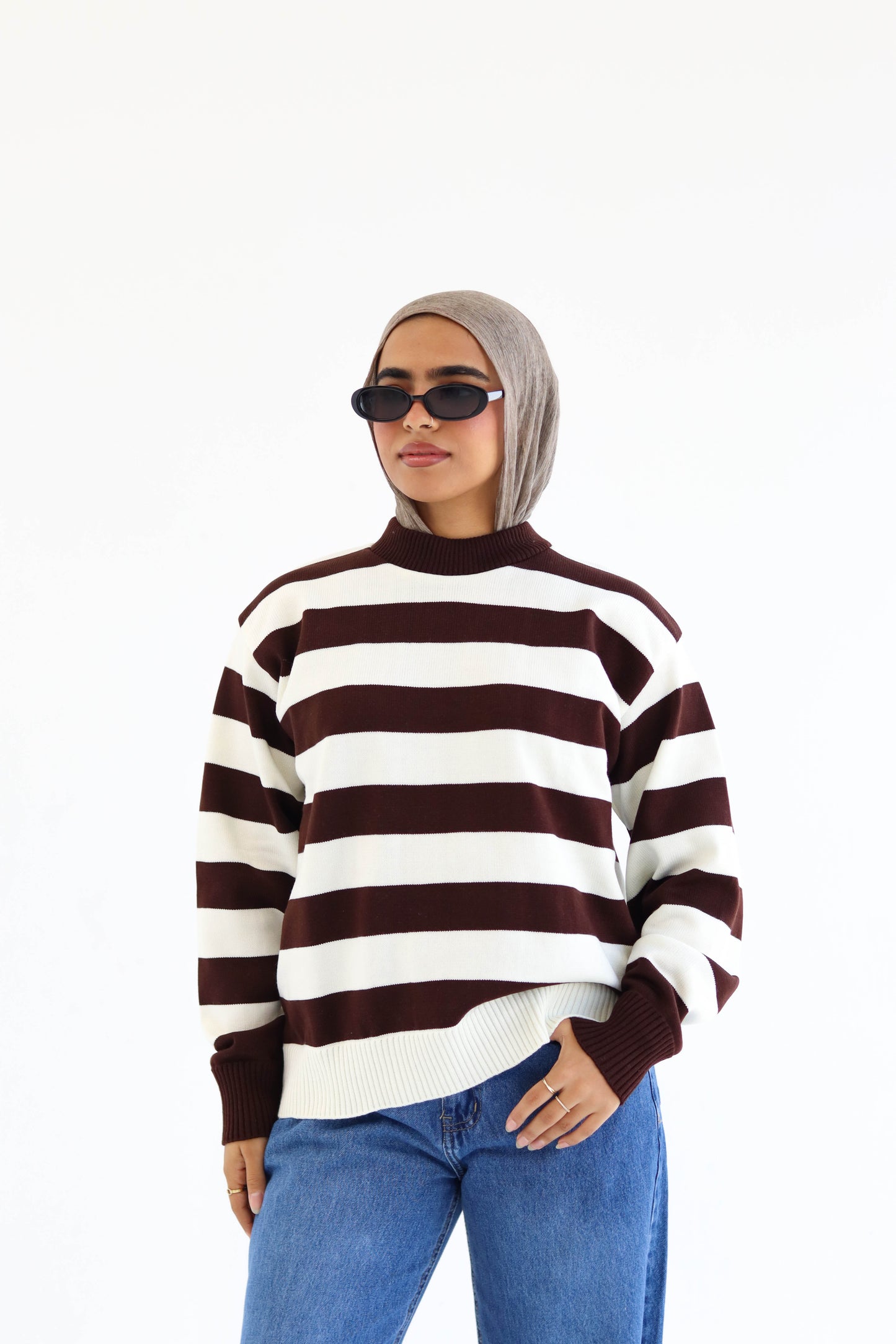 Sofi striped pullover in chocolate