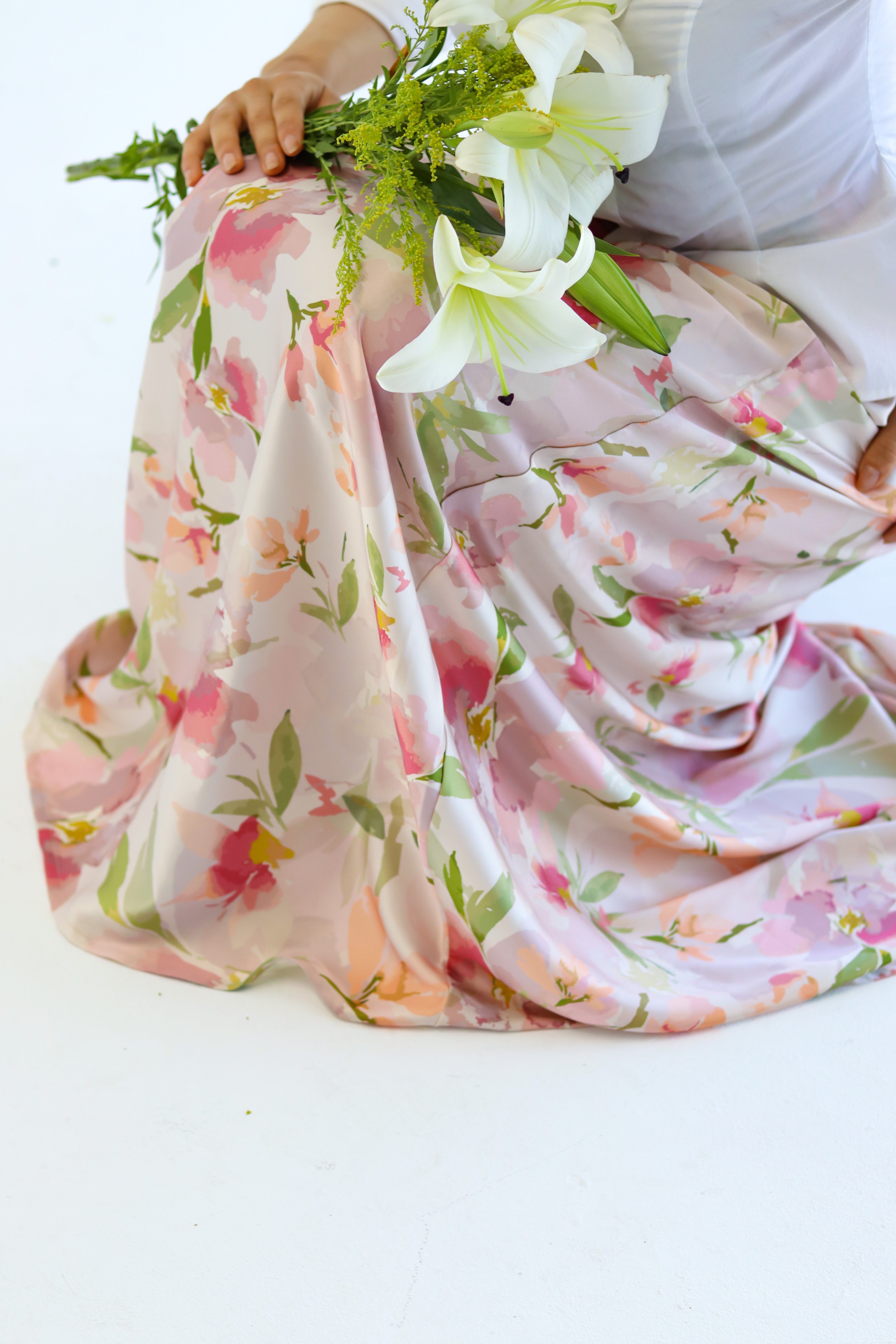 Petal Whisper satin skirt