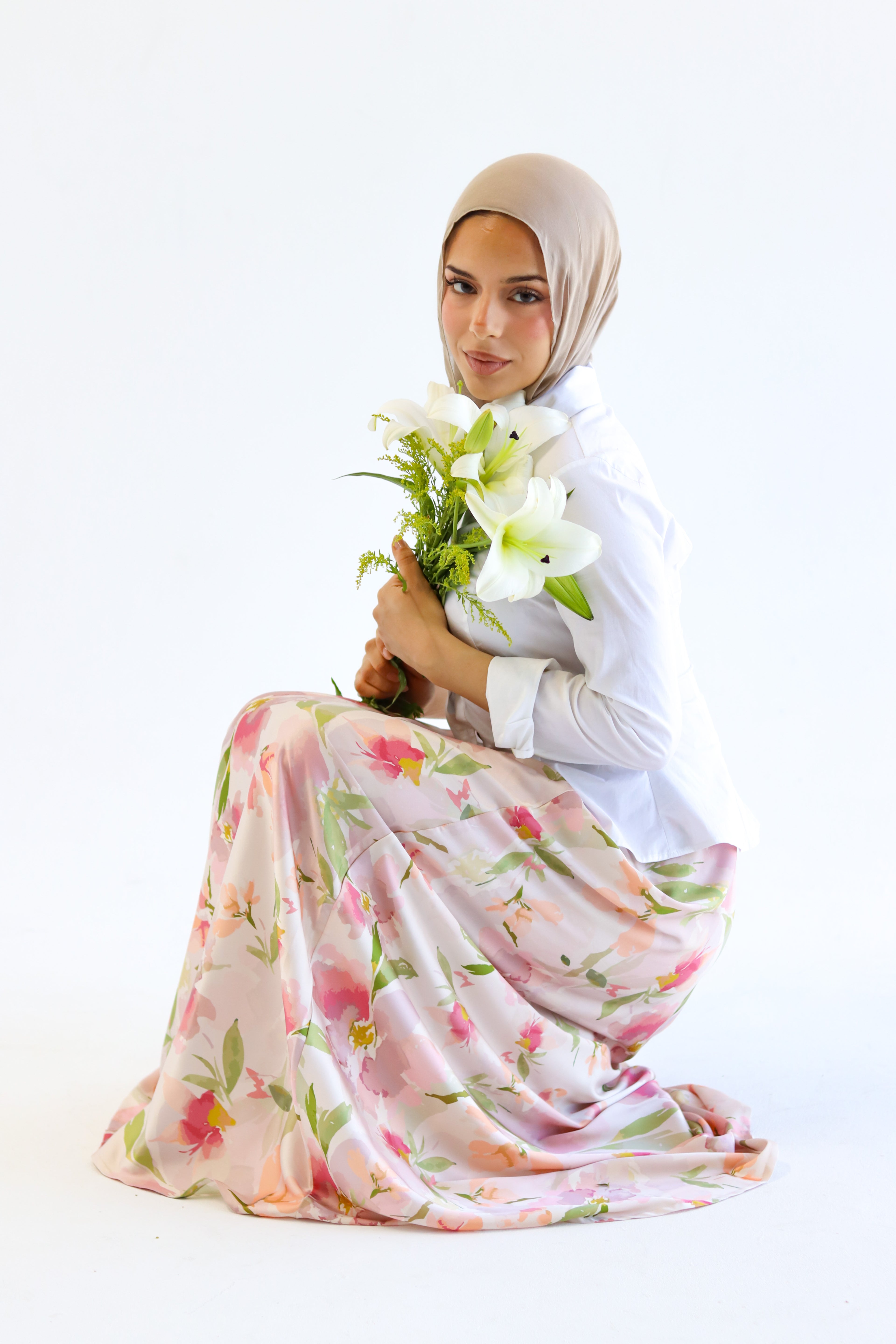 Petal Whisper satin skirt